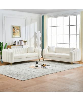 Oversized Chenille 3-Seater Sofa with Gold Metal Legs