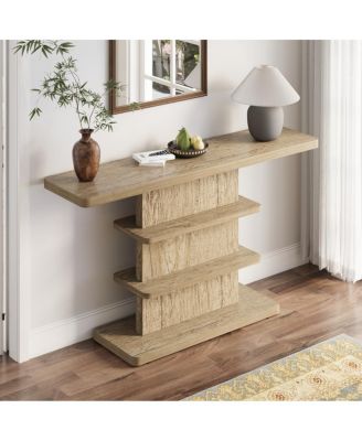 63" Vintage Narrow Console Table with 2-Tier Open Storage Shelves