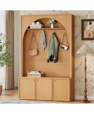 Farmhouse Arched Hall Tree with Storage Bench and 4 Hooks