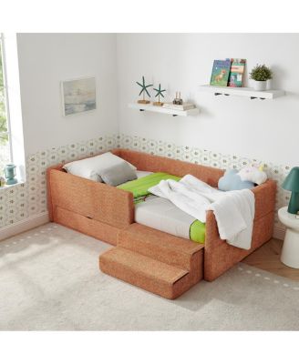 Multi-Functional Kids Bed with Guardrails, Storage, and Safety Step