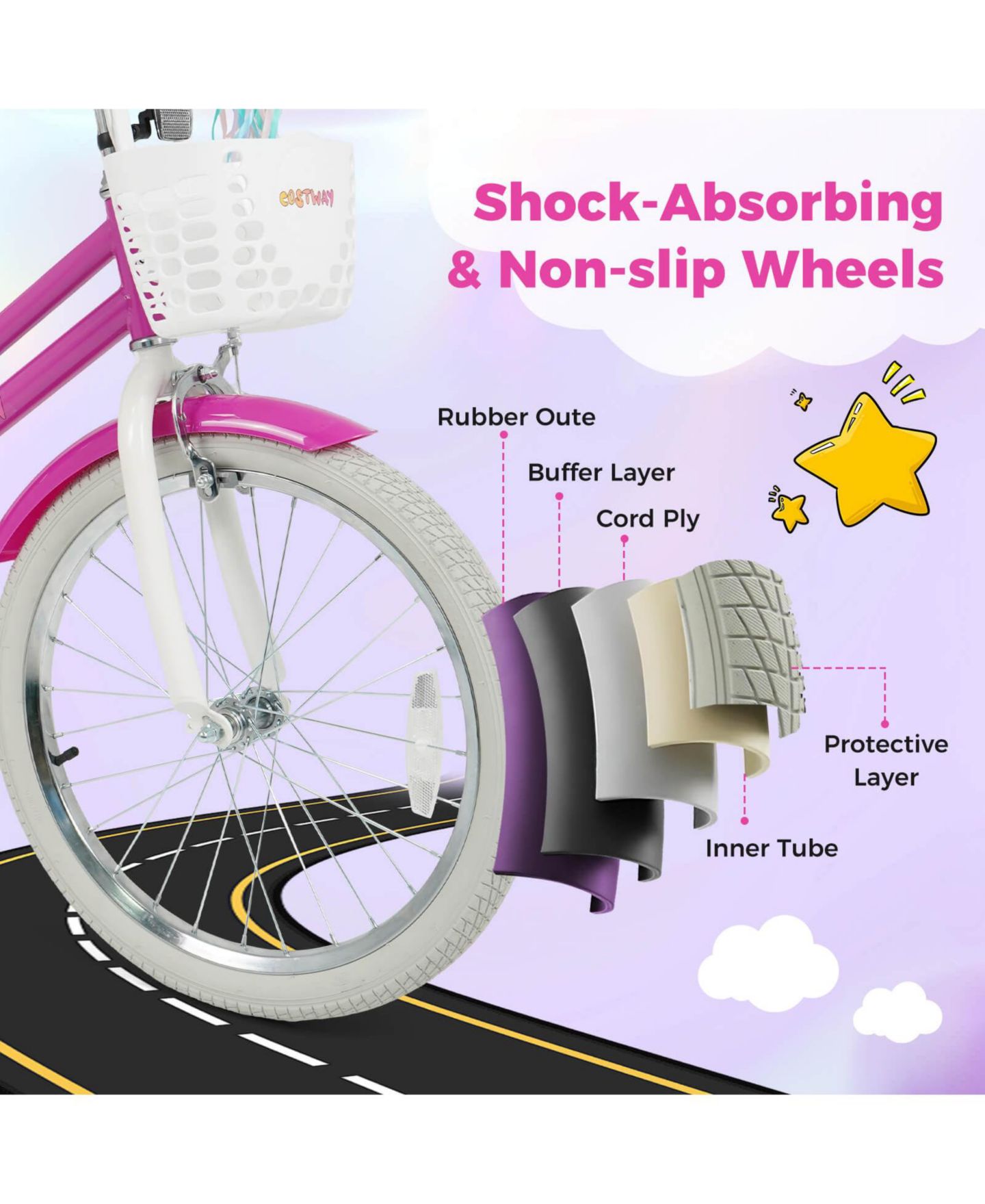 Детская игрушка Costway 20" Girls Bike with Doll Seat and Basket, 166 lbs Capacity, Ages 8+, цвет: Розовый — фото 10