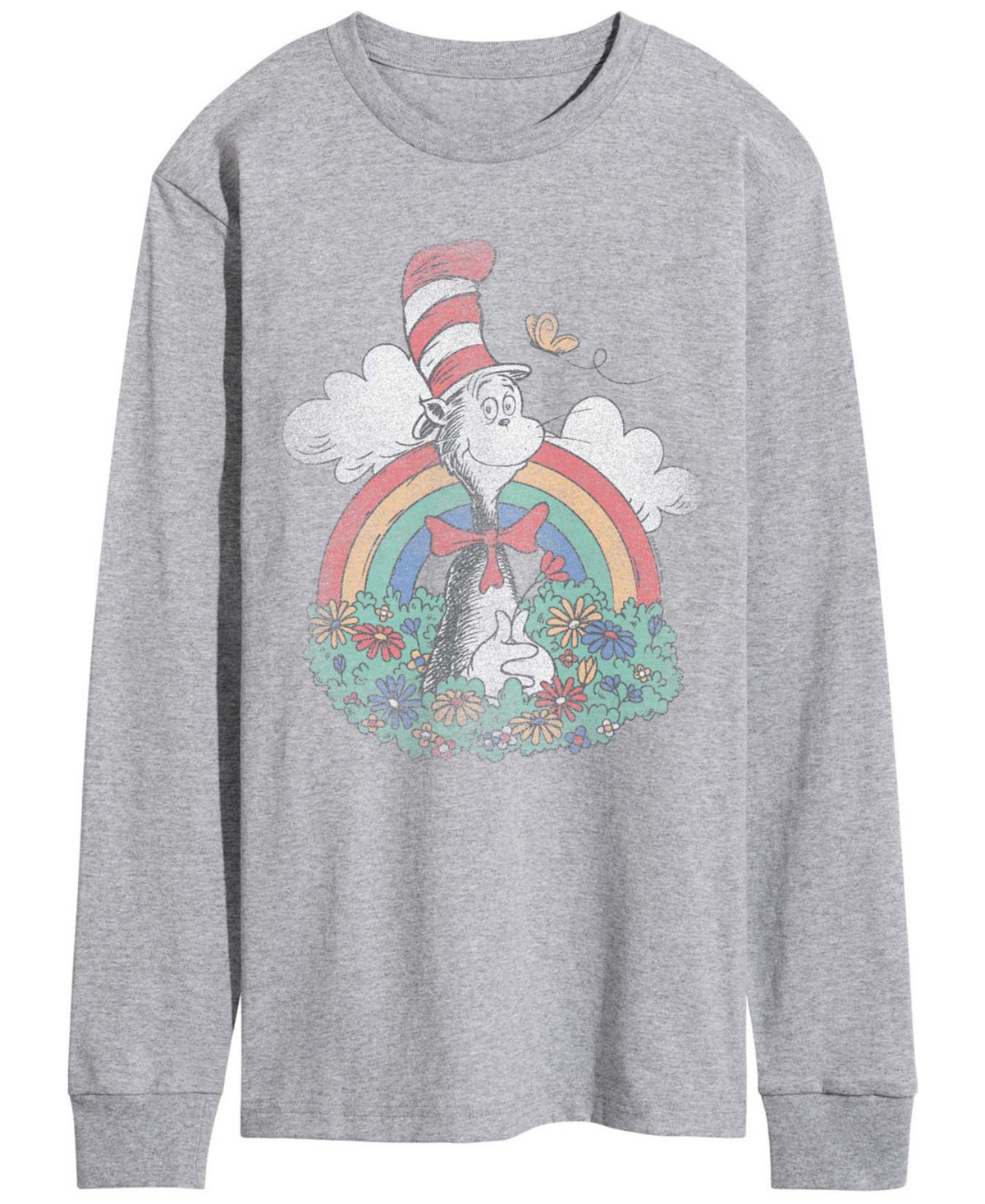 Airwaves Men's Dr. Seuss Cat In The Hat Spring Vintage Faded Long-Sleeve Graphic T-Shirt - Athletic Heather