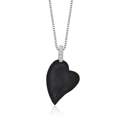 Gold Plated CZ Pave Heart Mother Of Pearl Drop Necklace
