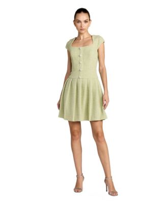 Women's Boucle Cap Sleeve Pleated Skirt Mini Dress