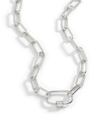 Link Chain Necklace with Pave Carabiner Clasp