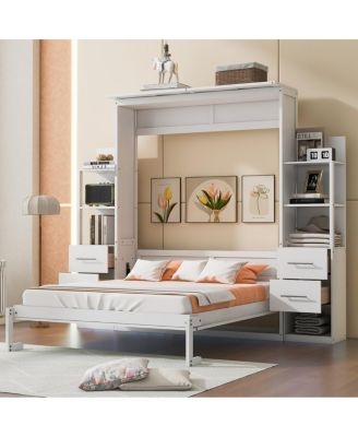 Murphy Bed Wall Bed with Shelves, Drawers and LED Lights