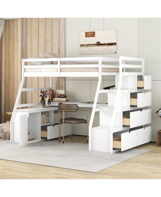 Loft Bed with 7 Drawers 2 Shelves and Desk