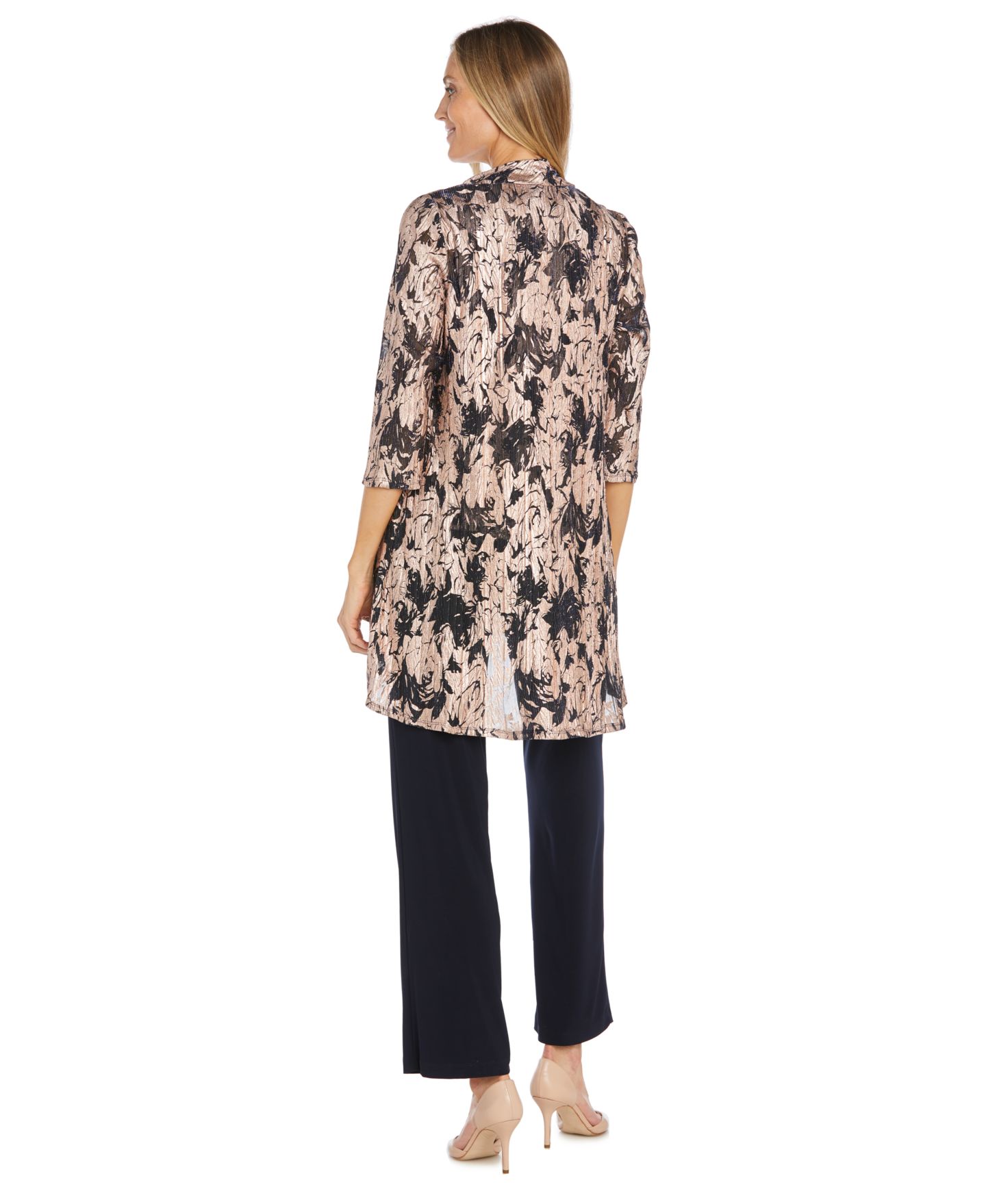 Женский комплект R & M Richards 3-Piece. Metallic Jacquard Jacket, Tank Top & Pant Set, цвет: Тёмно-синий / Розовый — фото 5