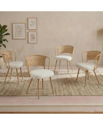 Wicker Dining Chair Set with Padded Cushions and Metal Legs