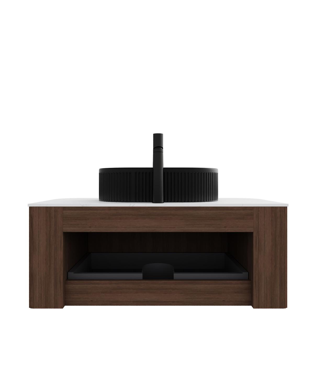 Sillysis Wall Mounted Bathroom Vanity with Sintered Stone Top, Oval Sink, Stripe Drawer