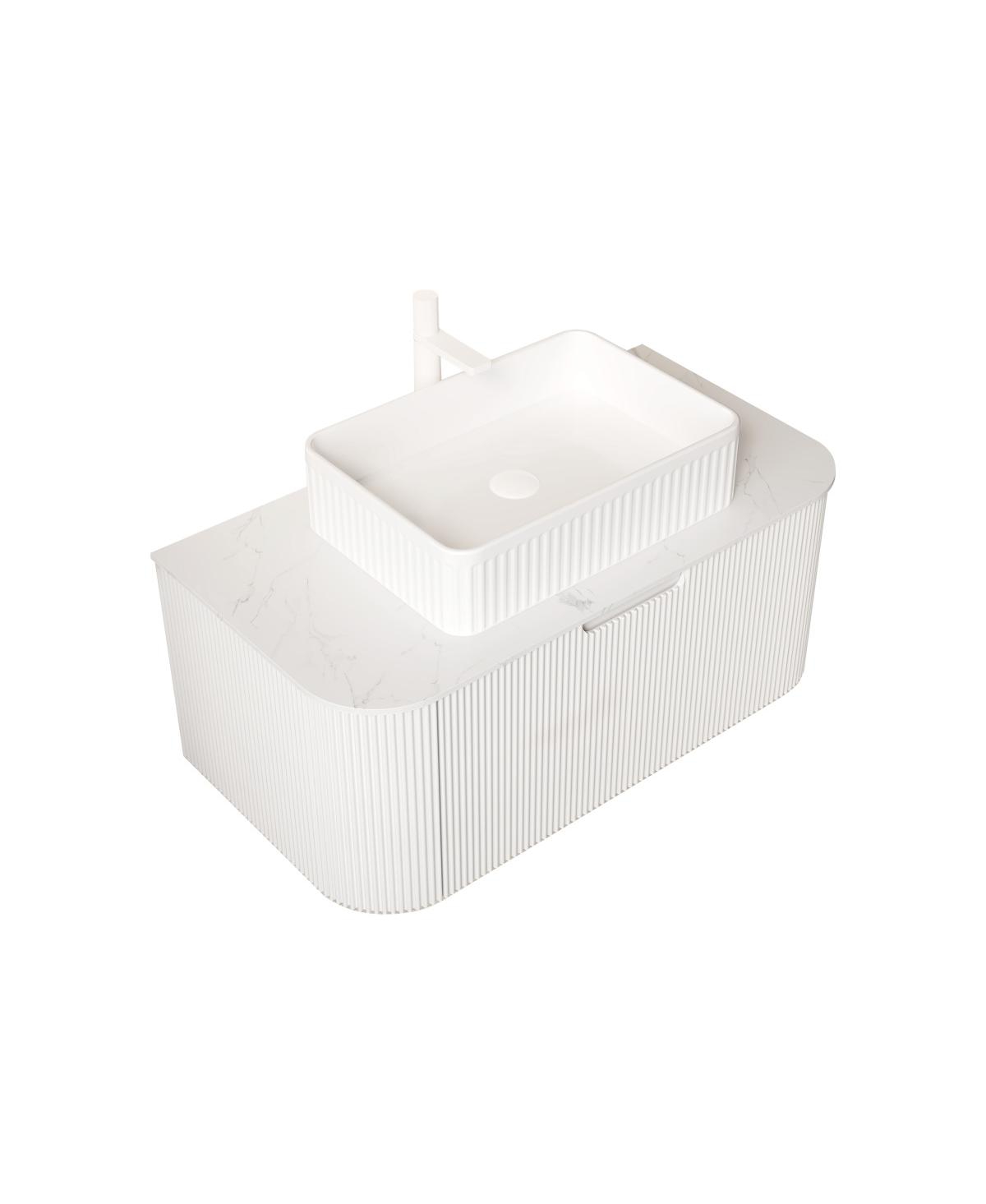 Sillysis Wall Mounted Bathroom Vanity with Rectangular Ceramic Basin, Sintered Stone Top, Stripe Panel
