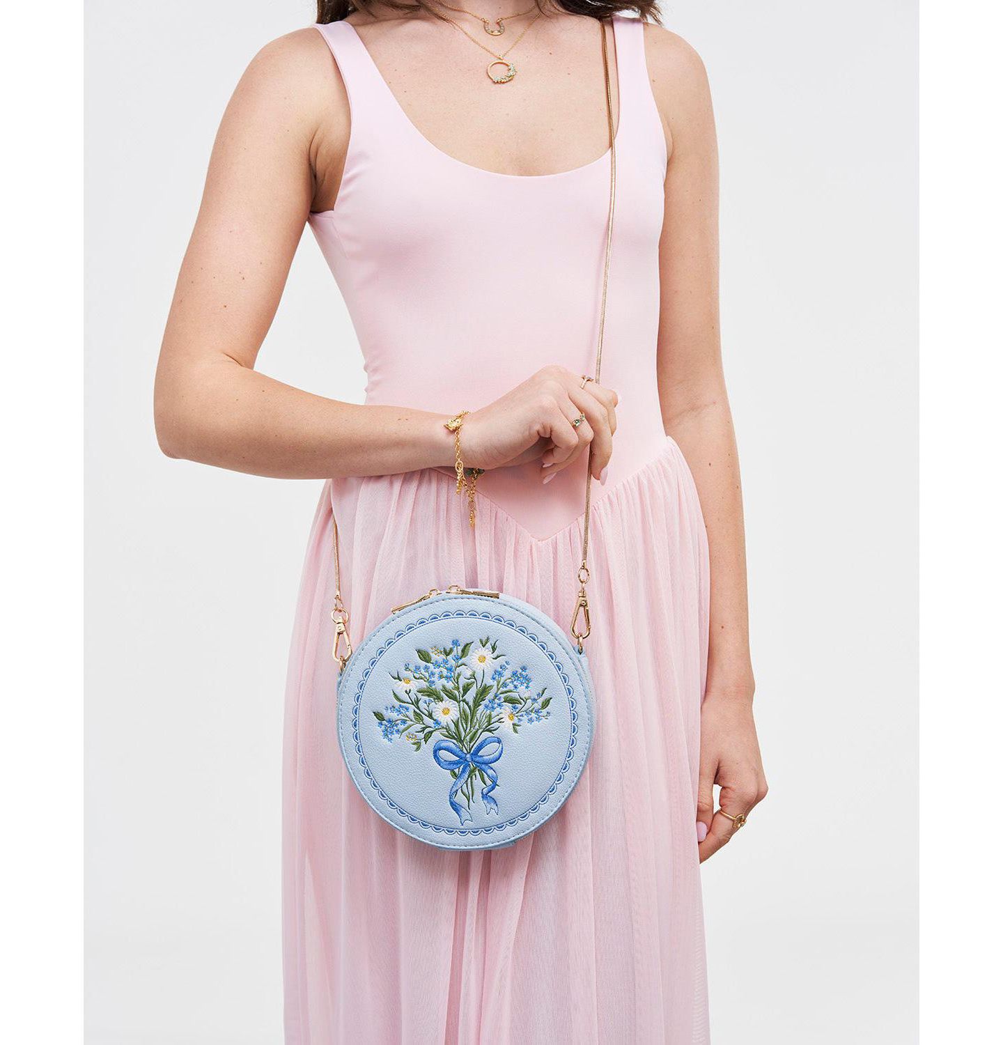 Женская сумка Fable England Floral Posy Embroidered Circle, цвет: Синий — фото 2