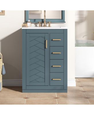 Solid Wood MDF Cabinet with 3 Soft Close Drawers, Space-Saving Storage