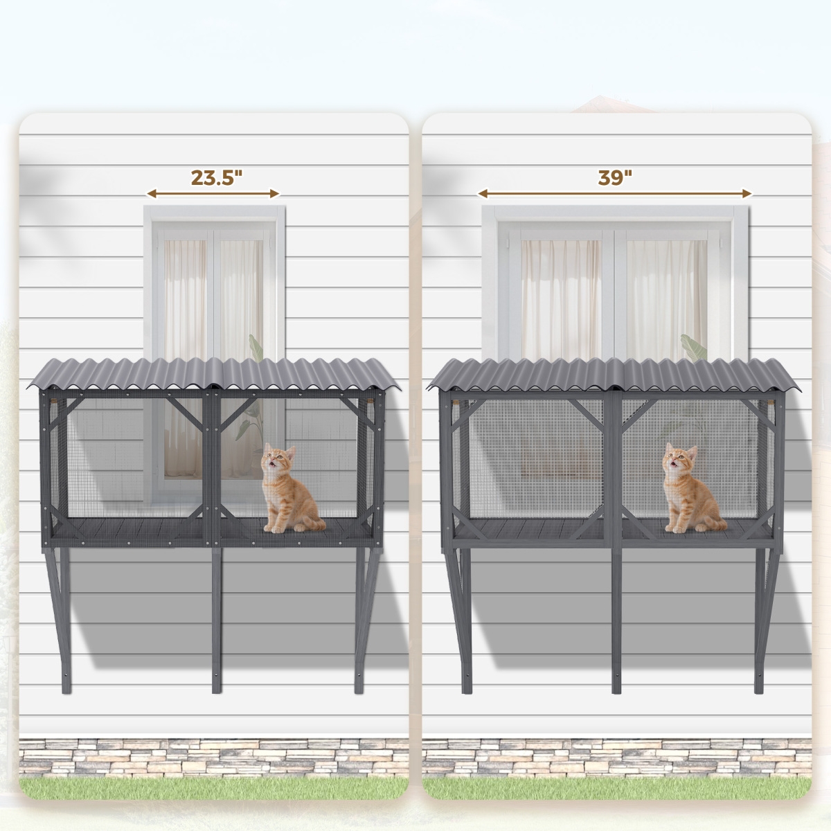 Streamdale Furniture 43.3" Outdoor Cat Window Box Enclosure with Bug-Proof Net
