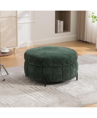 31.3" Round Upholstered Storage Ottoman with Reversible Lid