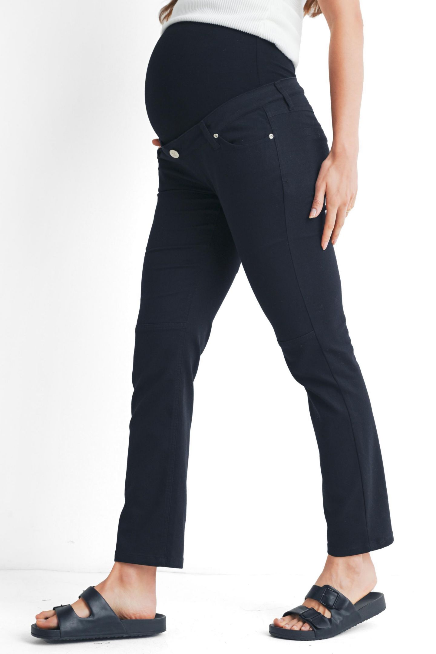 Женские брюки Hello Miz Maternity Straight Leg Pants with Over the Belly Panel and Pockets, цвет: Чёрный — фото 2