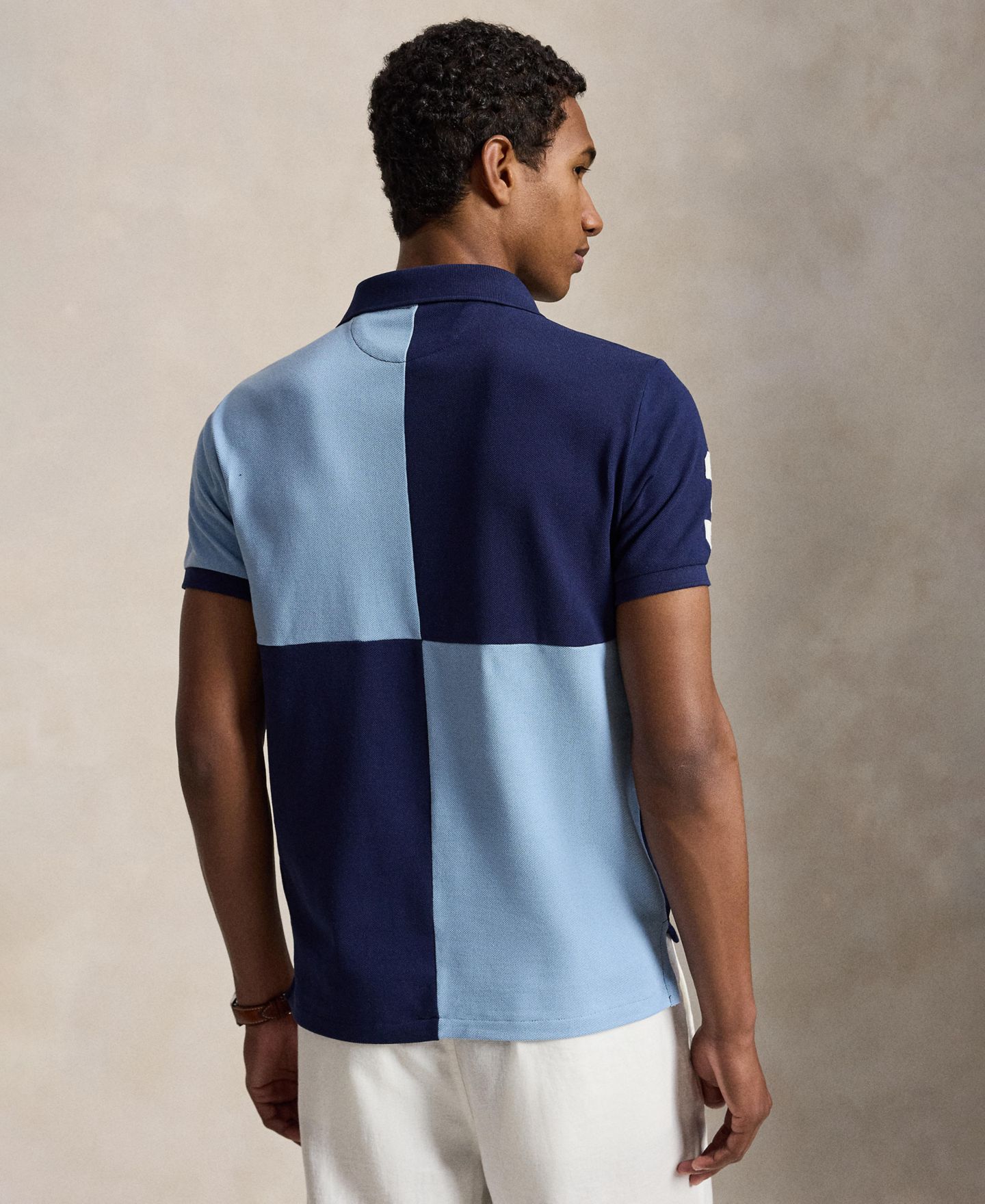 Мужское поло Polo Ralph Lauren Custom Slim-Fit Big Pony Mesh Polo Shirt, цвет: Тёмно-синий / Пудрово-голубой — фото 5