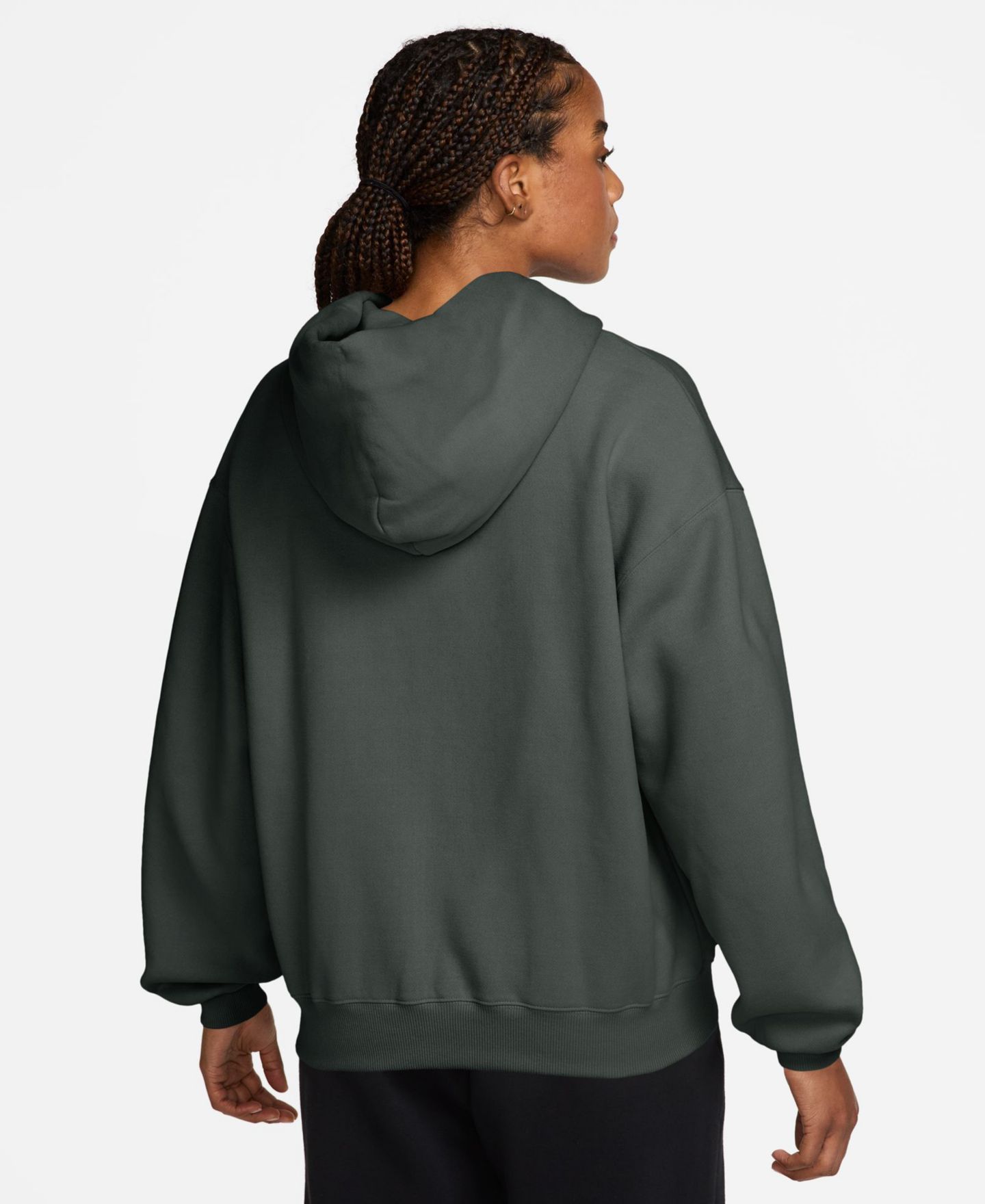 Женское худи Nike Studio Fleece Medium Weight Oversized Full-Zip, цвет: Камуфляжный зелёный / Молочный — фото 3