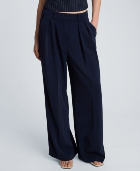 Женские брюки Kenneth Cole High-Rise Wide-Leg Pleated, цвет: Тёмный тёмно-синий