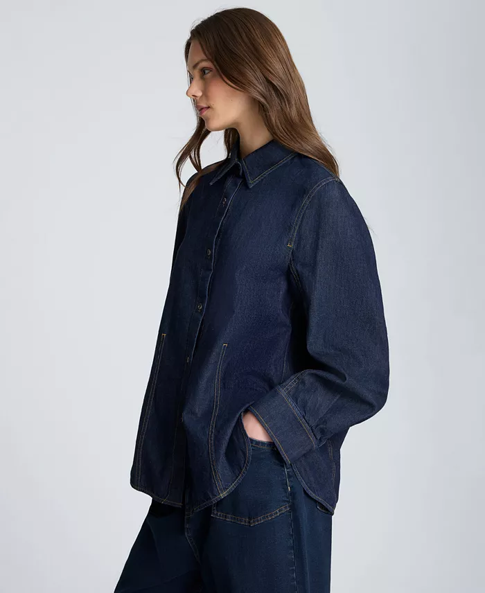 Women's Collared Button Front Denim Shirt - thumbnail 3