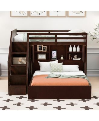 Bunk Bed with Storage Stairs, Wardrobe,USB