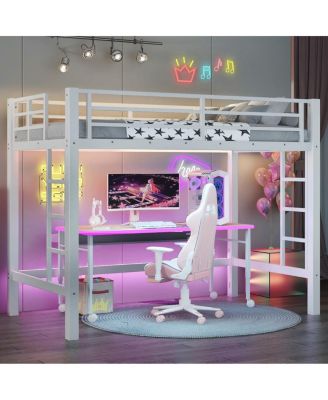 Metal Loft Bed with Ladder and Guardrails
