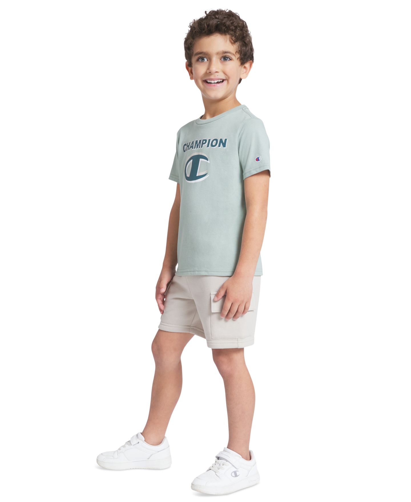 Champion Boys' 4-7 Crewneck T-Shirt and Cargo Shorts, 2-Piece Set, цвет: Чёрный железный / Серый — фото 8
