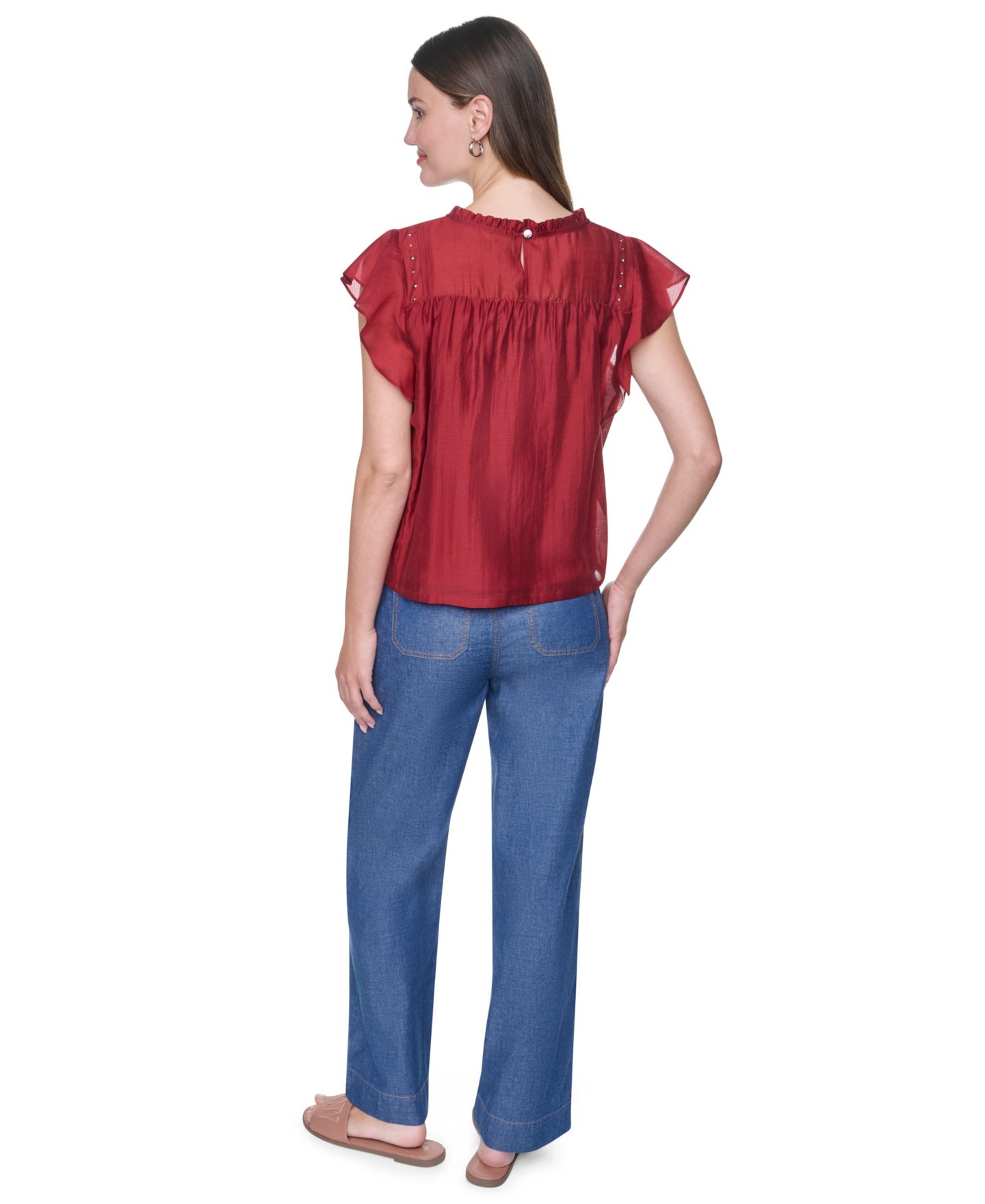 Женская блузка DKNY Pin-Tucked Studded, цвет: Красный — фото 7