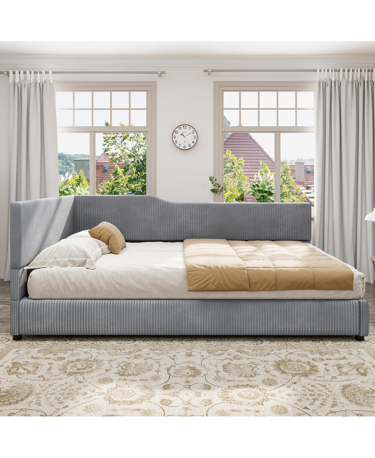 Streamdale Furniture Full Size L-Shaped Corduroy Daybed Upholstered Daybed