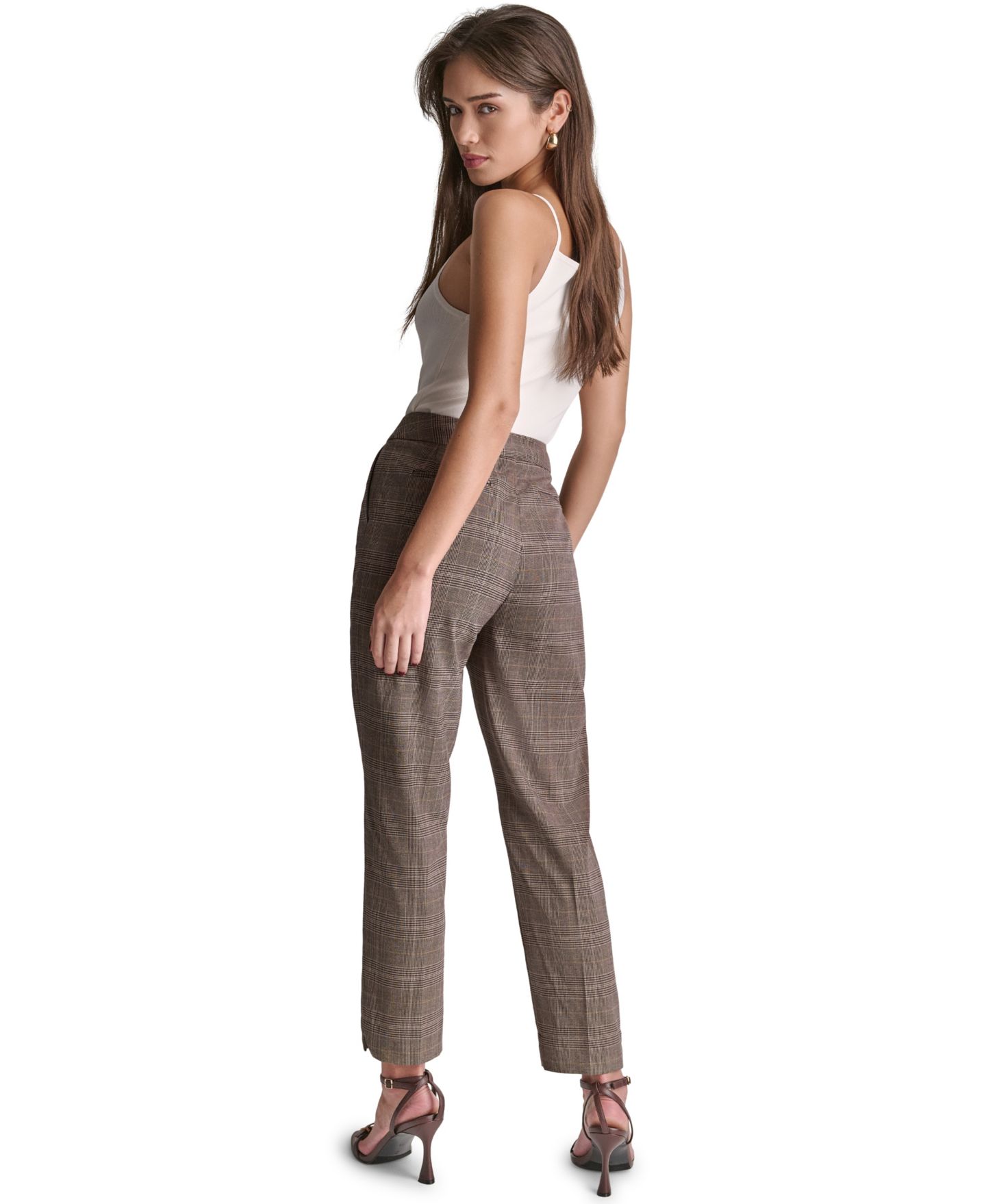 Женские брюки BCBG High-Rise Slim-Leg, цвет: Тёмно-коричневый сумеречный разноцветный — фото 4