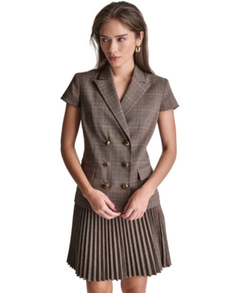 Женский пиджак BCBG Suits Peak Lapel Collar Blazer, цвет: Тёмно-коричневый сумеречный разноцветный