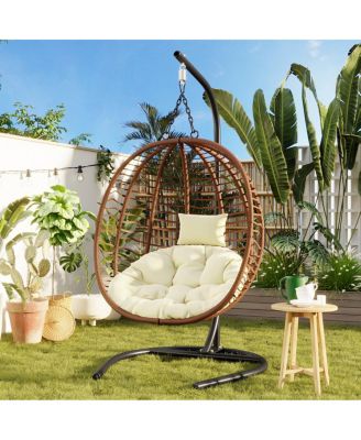Single Person Folding Hanging Egg Chair with Stand for Indoor and Outdoor Use