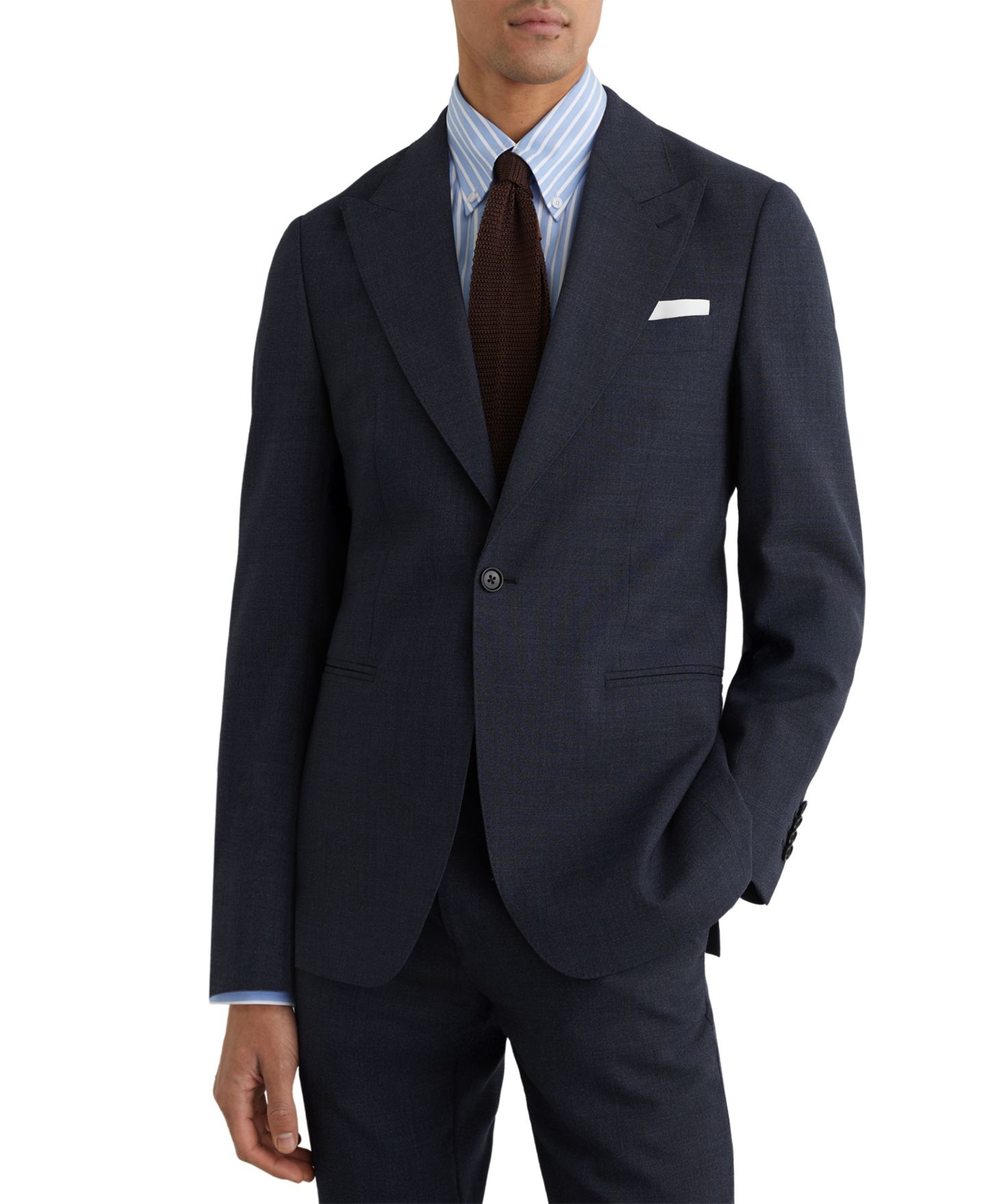 Мужской пиджак REISS Fiber Tailored-Fit Wool Textured Single-Breasted Blazer, цвет: Синий — фото 1