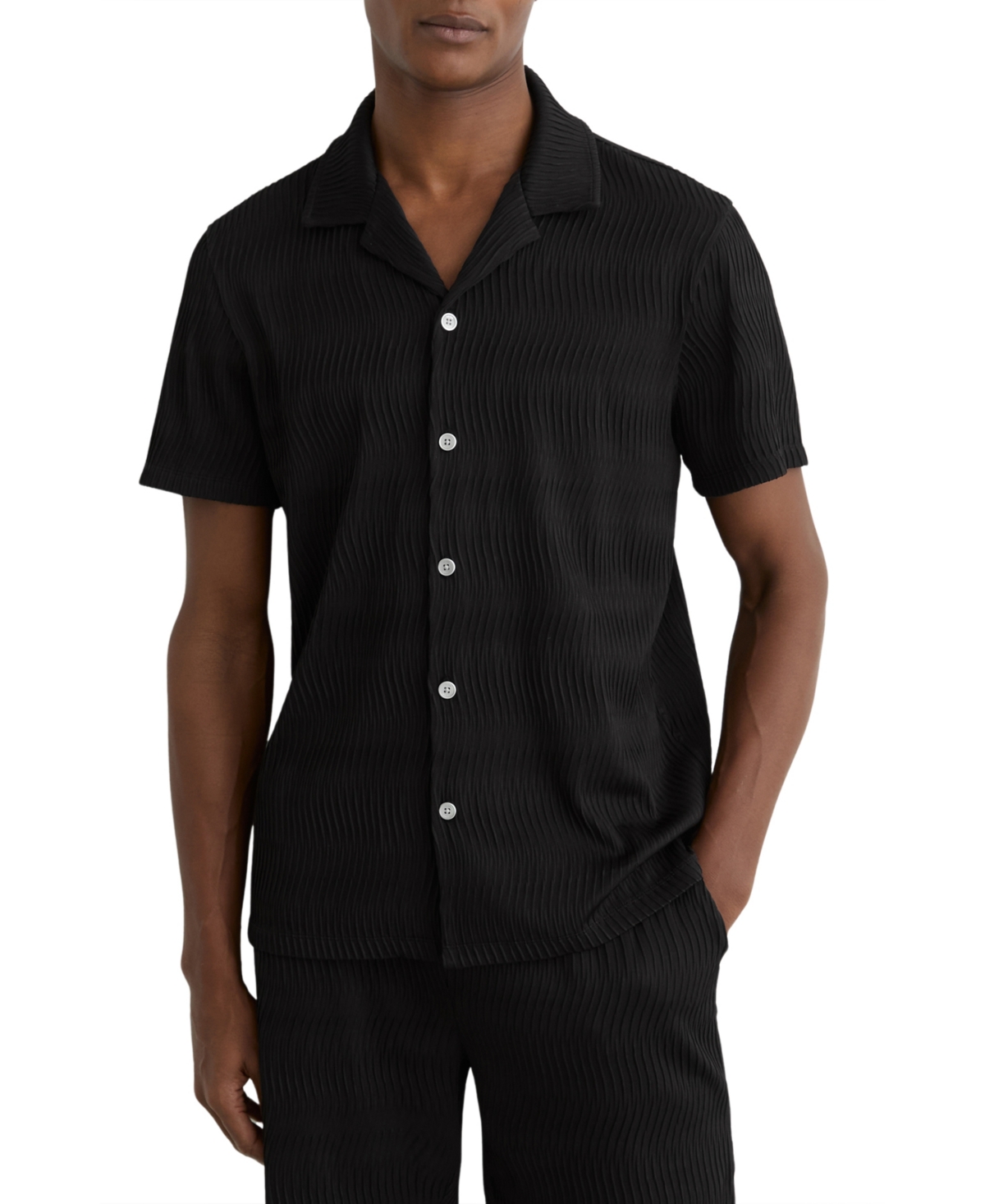 Reiss Men's Aleo Textured-Wave Cuban-Collar Shirt