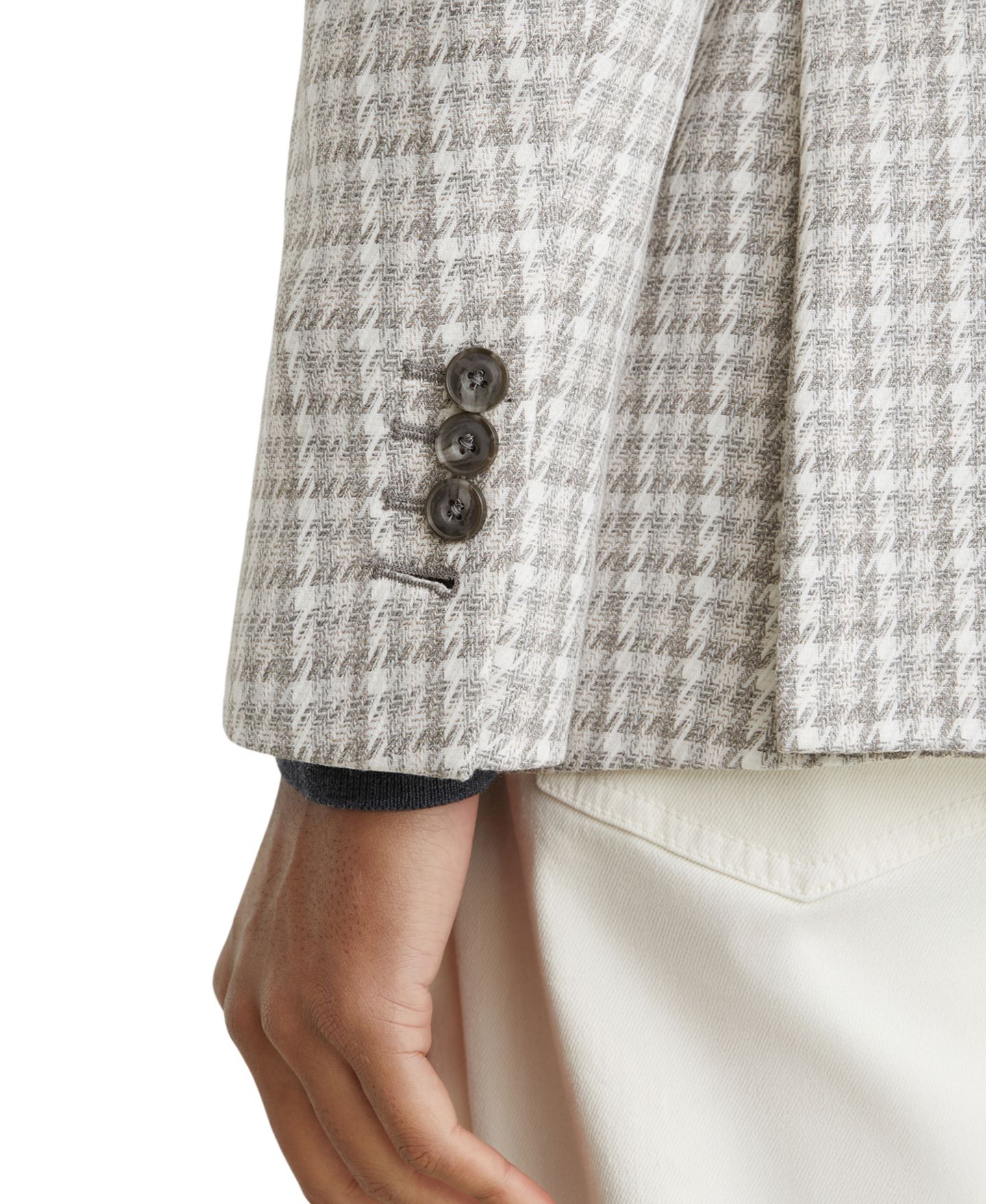 Мужской пиджак REISS Canty Tailored-Fit Houndstooth Single-Breasted Blazer, цвет: Мягкий серый — фото 3