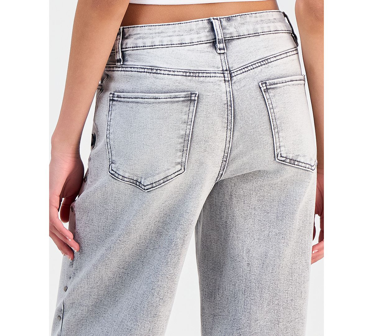 Madden Girl Juniors' Star Stud Mid Rise Wide Leg Jeans view 3 — MAYCSS fashion products