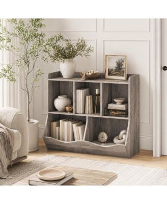 Kids Toy and Book Storage Organizer with Open Compartments and Tiltable Bins, Two-Tier Bookshelf with Anti-Tip Safety, Easy Assembly