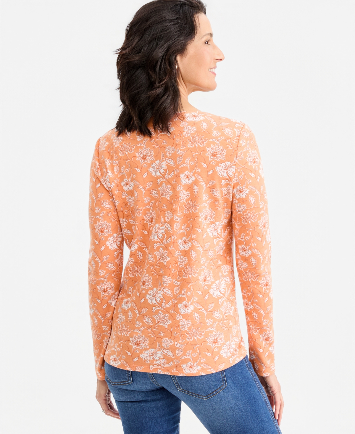 Style & Co Women's Printed Long-Sleeve Scoop-Neck Top, Macy's Exclusive