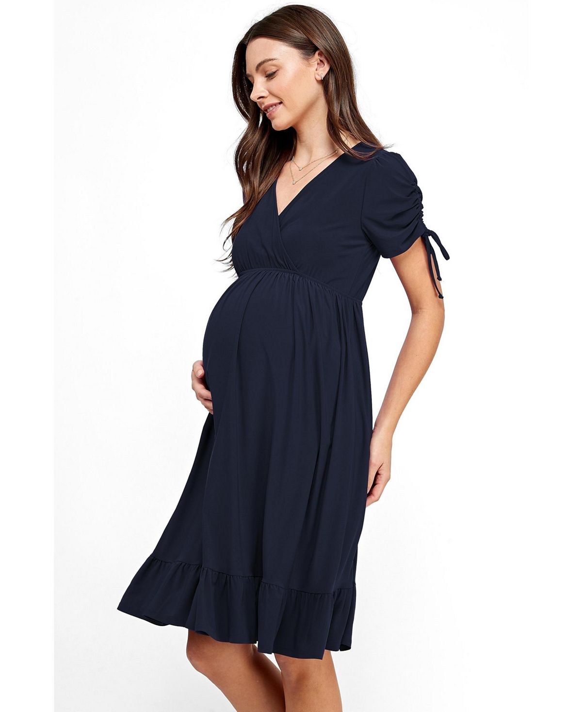 Hello Miz Women's Maternity Faux Wrap Flowy Nursing Dress with Pockets view 2 — MAYCSS fashion products