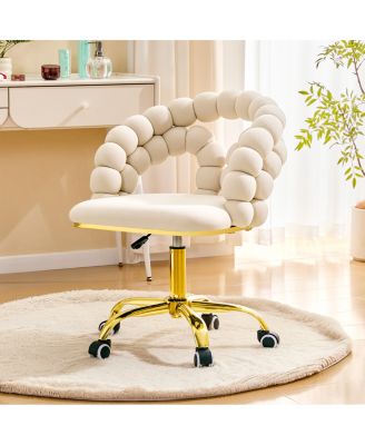 Modern Velvet Adjustable Swivel Desk Chair with Gold Base