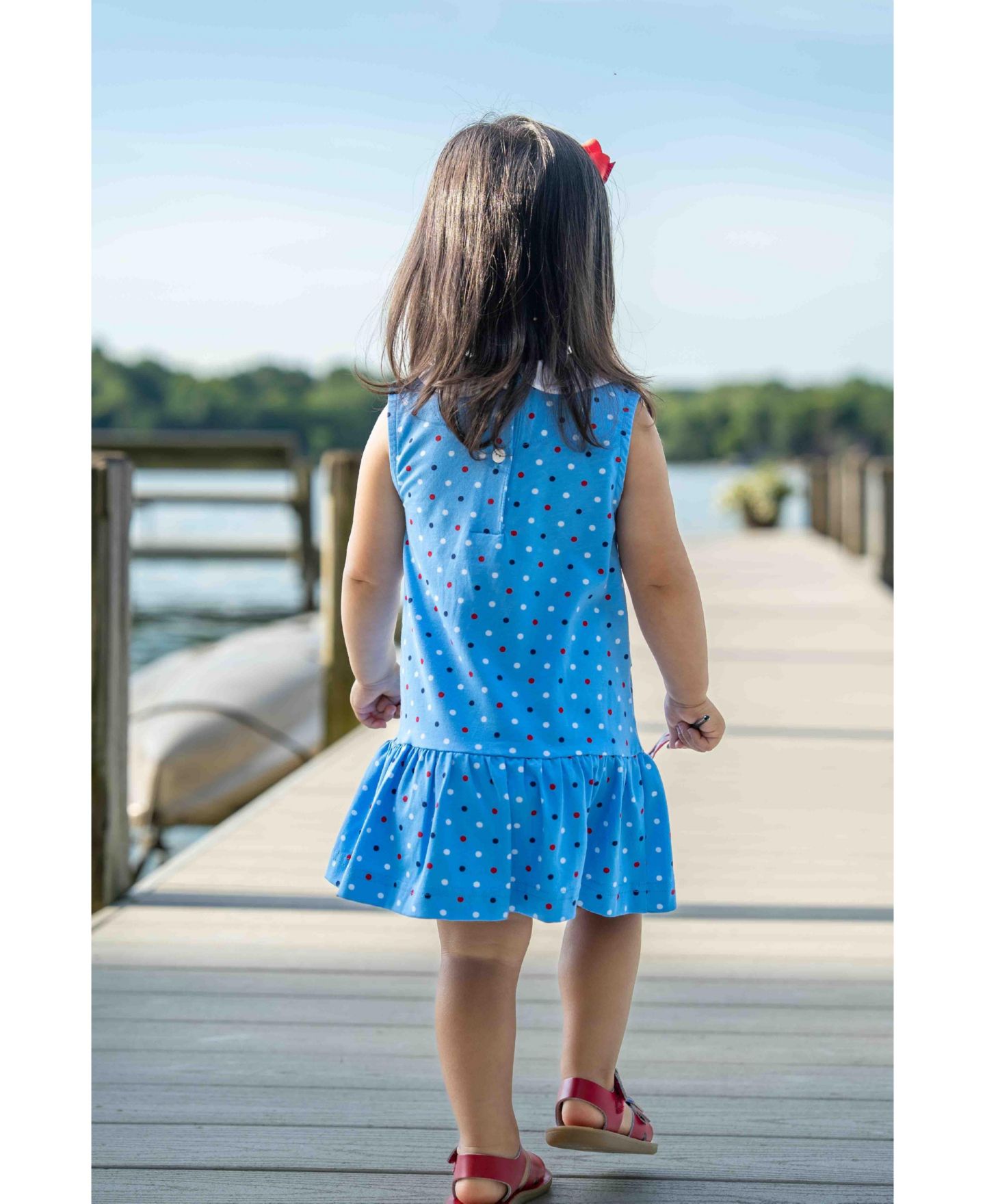 Платье Florence Eiseman Printed Knit Dress With Flowers для девочек, цвет: Средний синий — фото 4