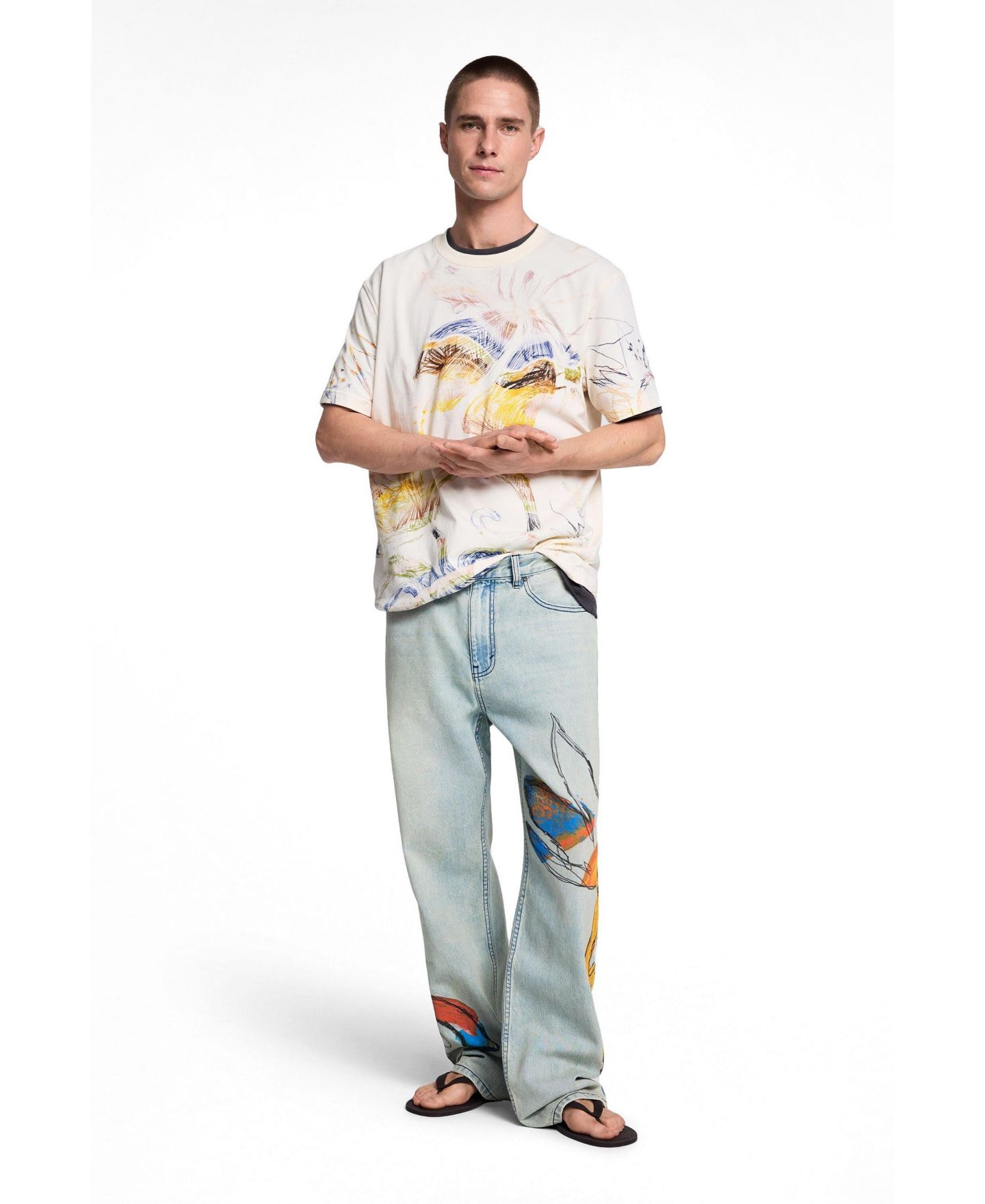 Мужская футболка Desigual Printed with drawings, цвет: Молочный белый — фото 2