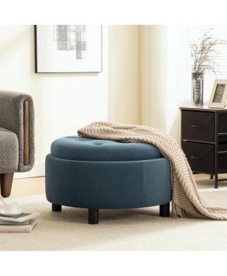 Upholstered Round Storage Ottoman with Reversible Lid