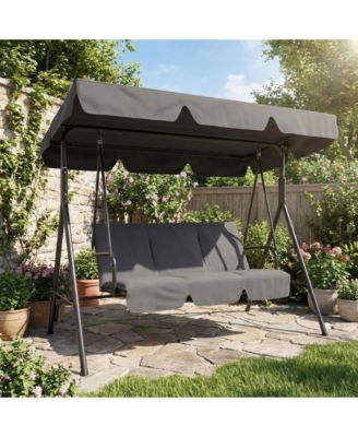 3-Seat Patio Swing, Outdoor Porch Chair with Adjustable Canopy and Armrests, Breathable Textilene Seat and Backrest, Swing Bench for Garden