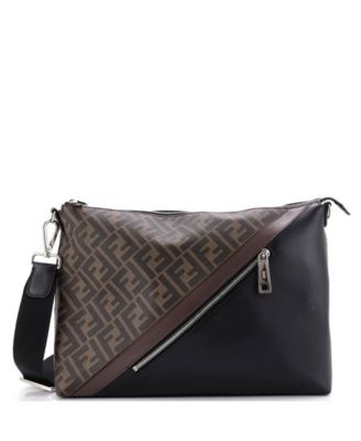 Large Front Zip Messenger Zucca Coated Canvas and Leather