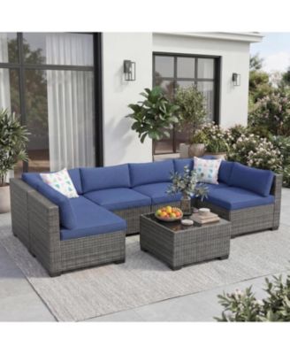 Adults Outdoor Sectional Sofa Set, Iron Wicker Patio Seating.
