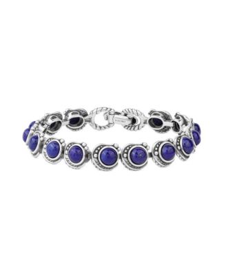 American West Jewelry Sterling Silver Lapis Round Cabochon Tennis Bracelet