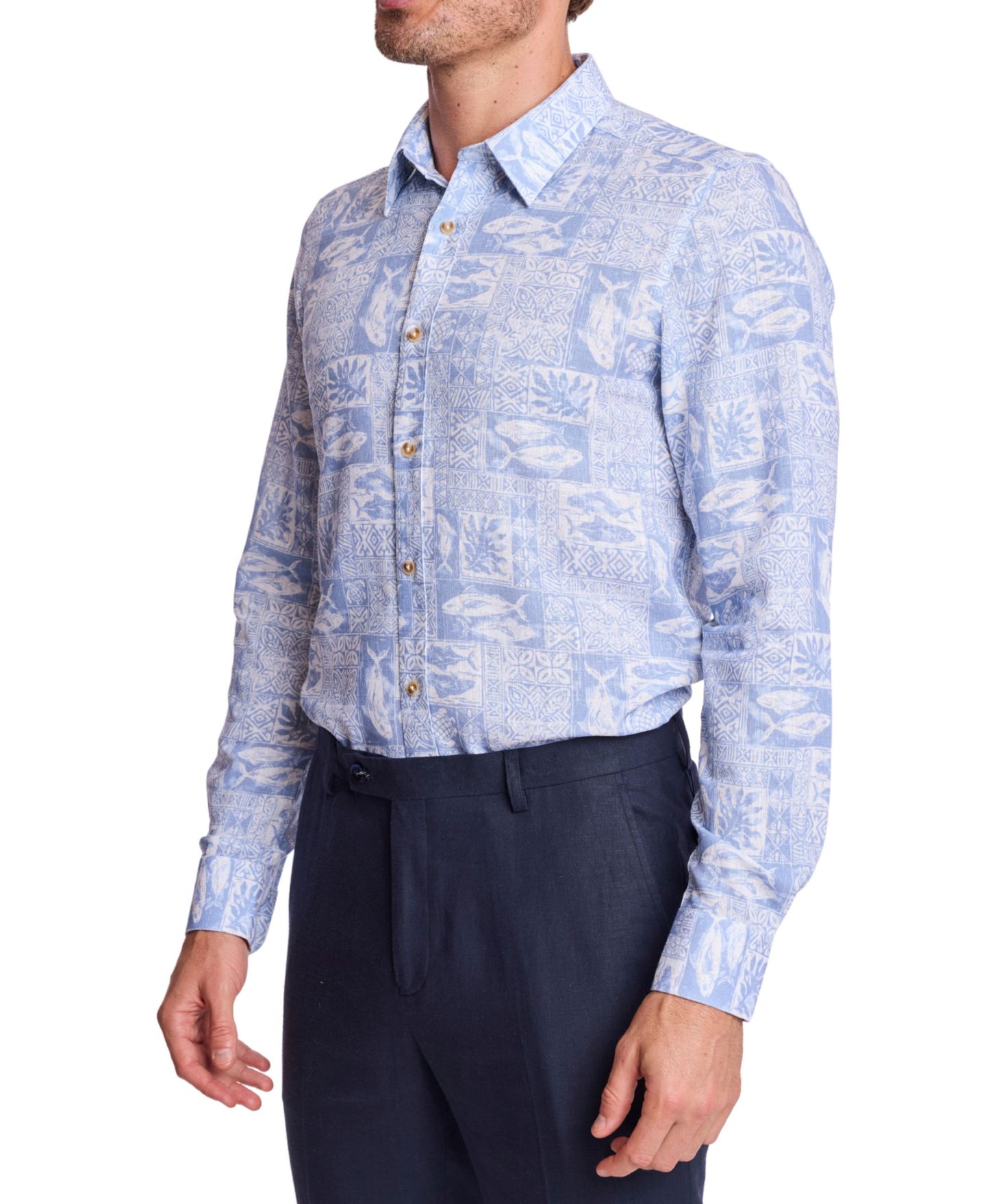 Мужская рубашка Paisley & Gray Parker Pointed Collar Slim-Fit, цвет: Синий лососевый — фото 2