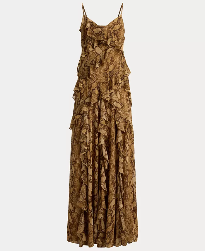 Women's Python-Print Ruffle-Trim Georgette Gown - thumbnail 5