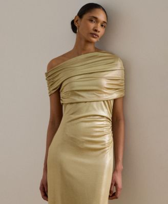 ralph lauren off the shoulder sheath dress Ralph Lauren Rib Knit & Crepe Off The Shoulder Gown - Black